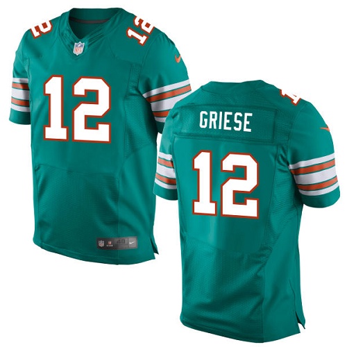 Men's Elite Bob Griese Nike Jersey Aqua Green Alternate - #12 NFL Miami Dolphins